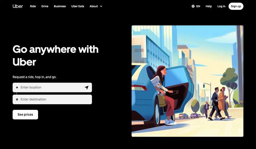 Uber landing page today